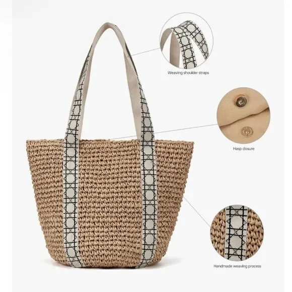 Kiss Sea Shoreline Creations Packable Woven Tote in Tan. New and sealed. - Picture 5 of 11
